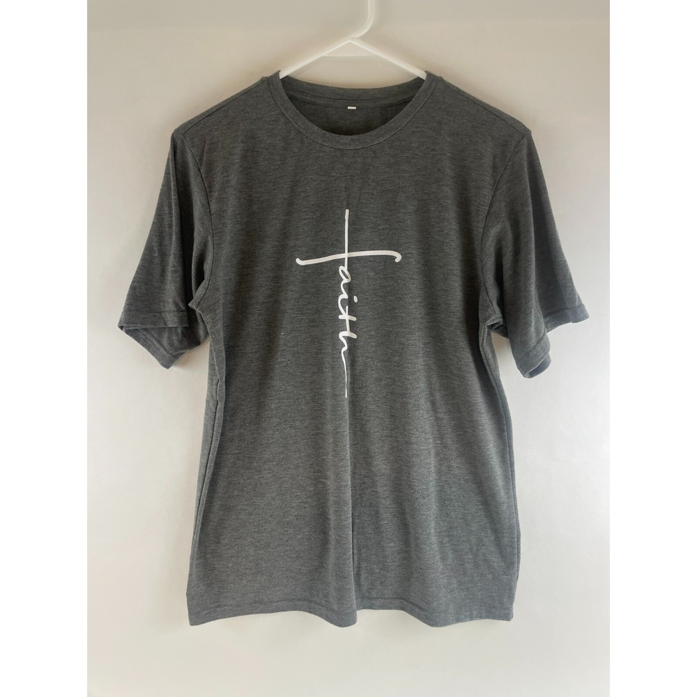 Faith Cross T-Shirt Unisex Size Small Gray Heather Short Sleeve Crewneck